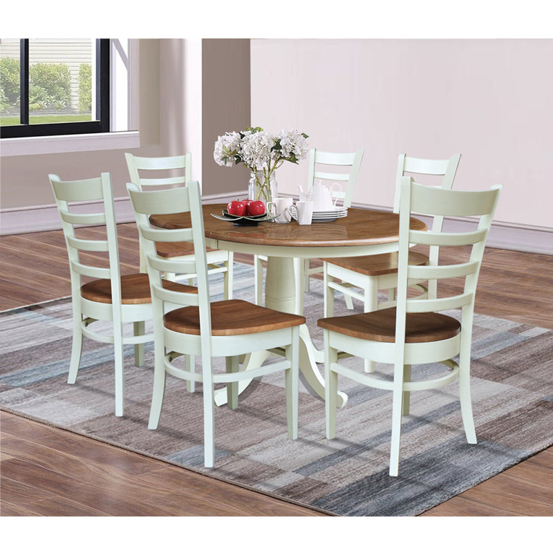 Echols Extendable Solid Wood Dining Set, Hickory/Shell, 7