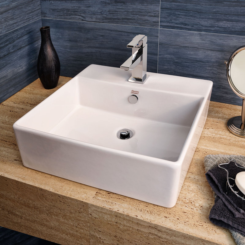 White Ceramic Rectangular Above-Counter Vessel Sink