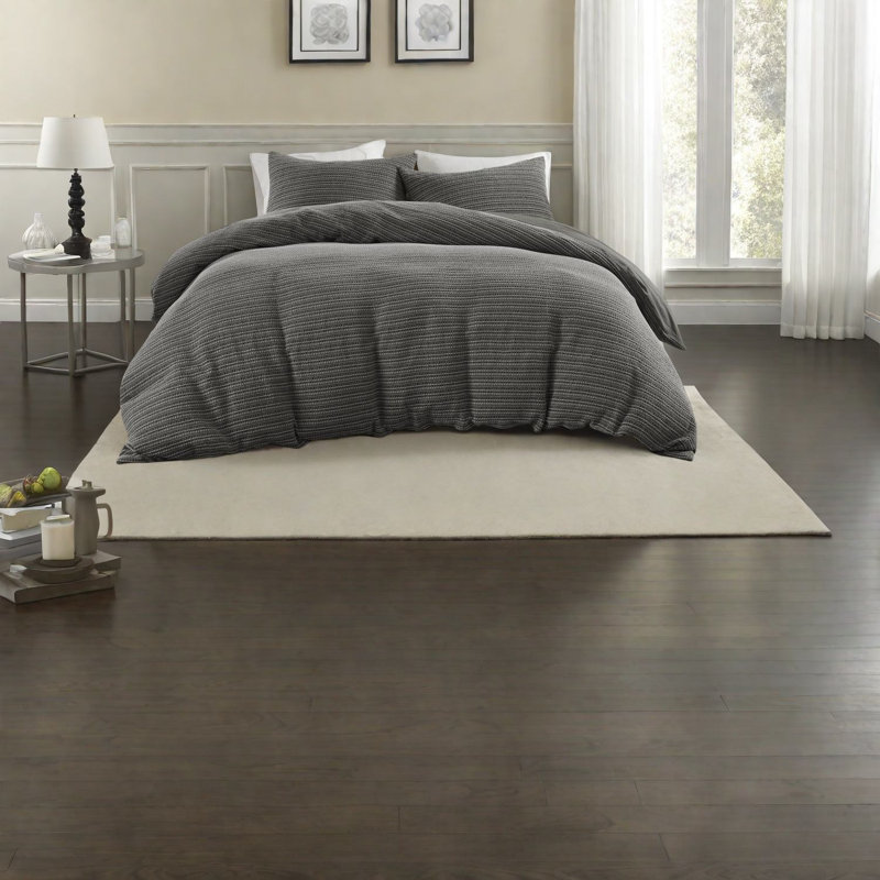 Ensemble de literie en coton gaufré Timeless, double / grand, gris anthracite