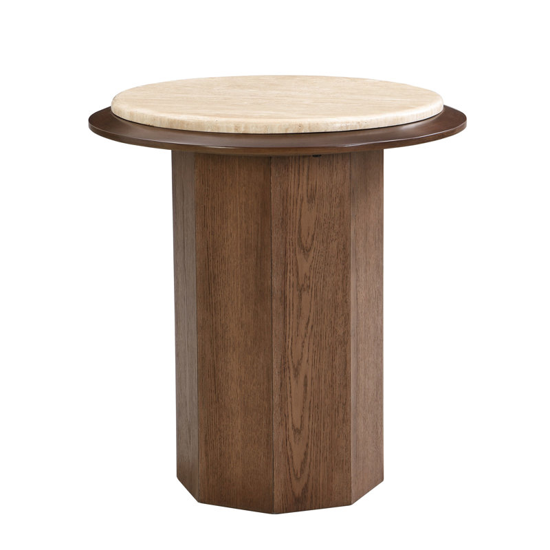 Kasha Travertine Top & Walnut End Table