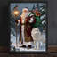 Art mural noir avec père Noël et loup encadré - Forêt enneigée, décorations festives-499301692