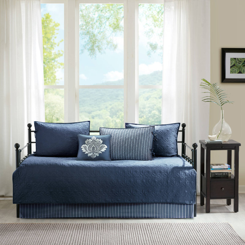 Quebec 6 Piece Reversible Daybed Cover Set, Navy