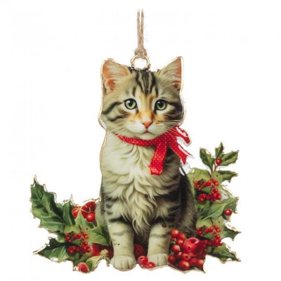 Christmas Kitten With Holly Ornament
