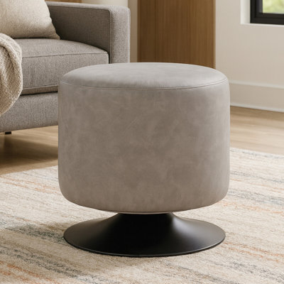 Alison 40cm Wide Faux Leather Round Solid Colour Standard Ottoman