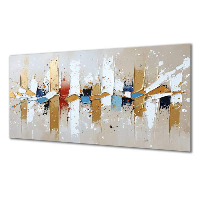Urban Jazz transitionnel, collage doré et blanc - cubisme abstrait, impression sur métal moderne, H 28 po x l 60 po