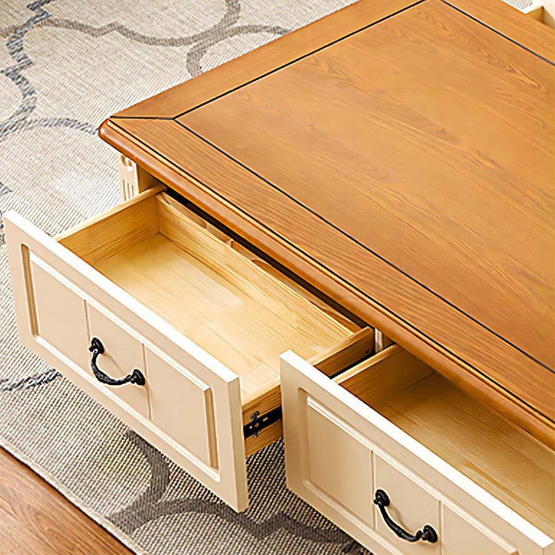 Table basse rectangulaire en bois manufacturé brun et blanc crème