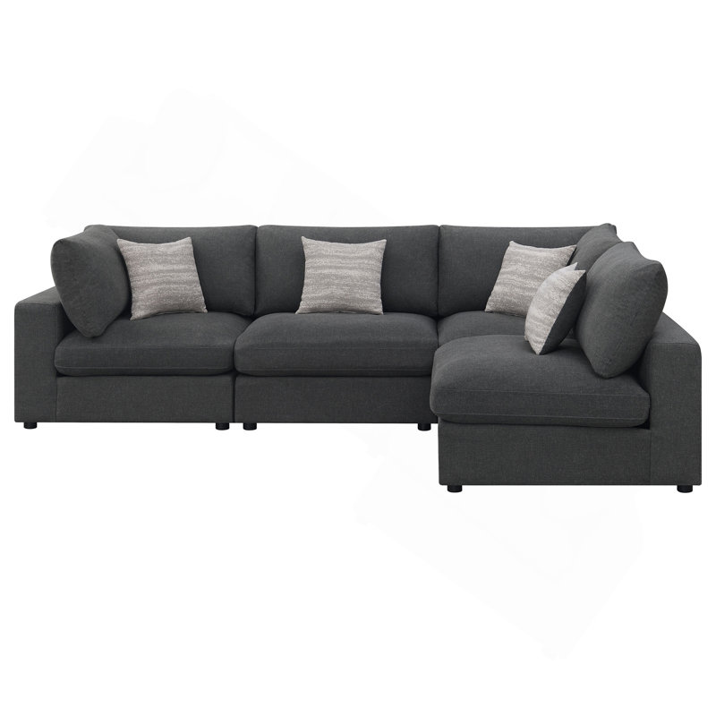 Canapé modulaire rembourré avec coussins réversibles 4 pièces Rhette, Gris anthracite