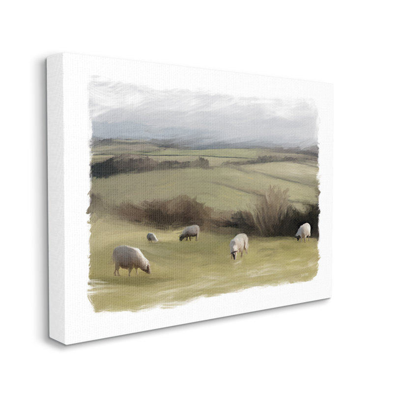 «Grazing Sheep Herd, Fields - impression sur toile tendue», H 16 po x l 20 po x P 1,5 po