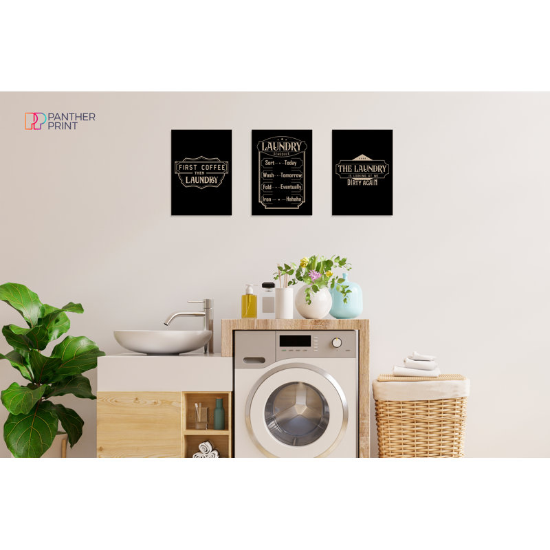 First Coffee Then Laundry For Utlity Room - 3 Piece No Frame Print Set, 42cm H x 29.7cm W