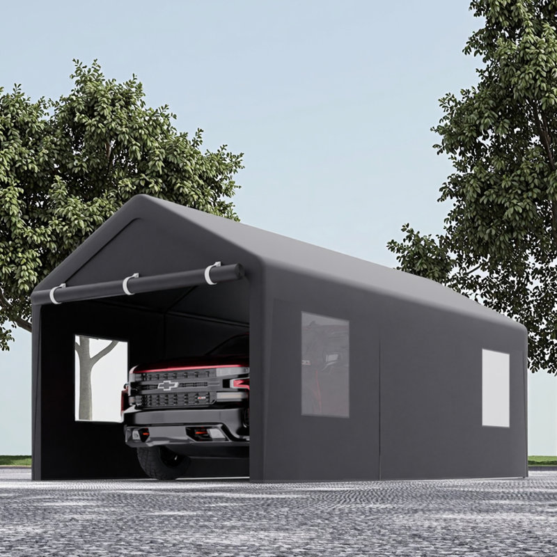 Auvent de tente abri d'auto gris 10 x 20 pi - Structure stable, imperméable et matériau pour la construction d'un garage portatif durable, housse protégée