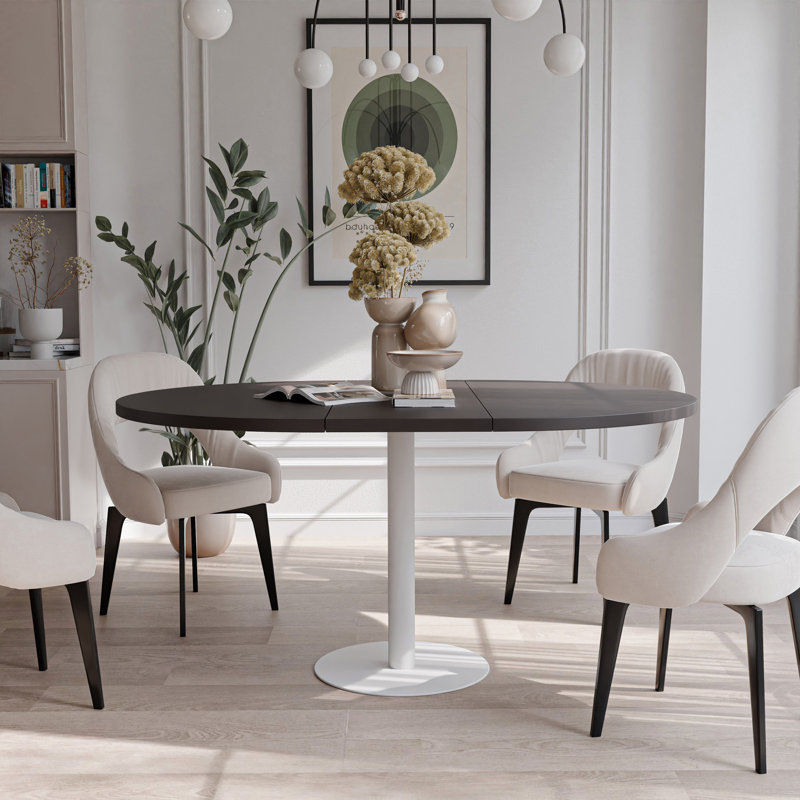 Extendable Round Dining Table, Black, Bellato Grey