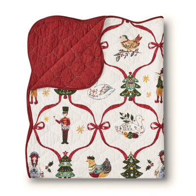 Greenland Home Fashions 12 Days of Christmas Holiday Cotton Quilted Throw Blanket, 50 x 60 Inches