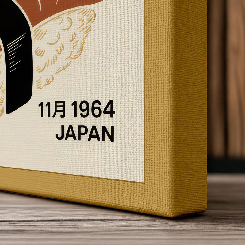 Tokyo Sushi Poster Retro - Wrapped Canvas, Ochre Border, 30x20 - 76.2 x 50.8 cm