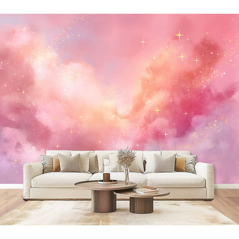 Papier peint adhésif de style bohème Boho Clouds, L 96 po x l 69 po