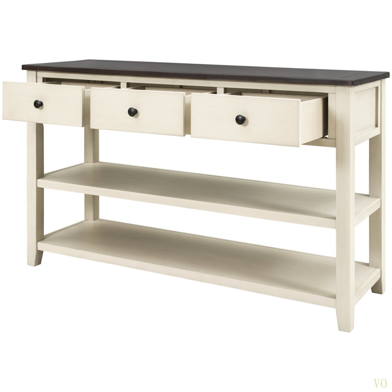 Cevat Rustic Console Table With 2 Open Shelves And 3 Drawers - Storage Entryway Table For Farmhouse Or Cottage Decor, Beige