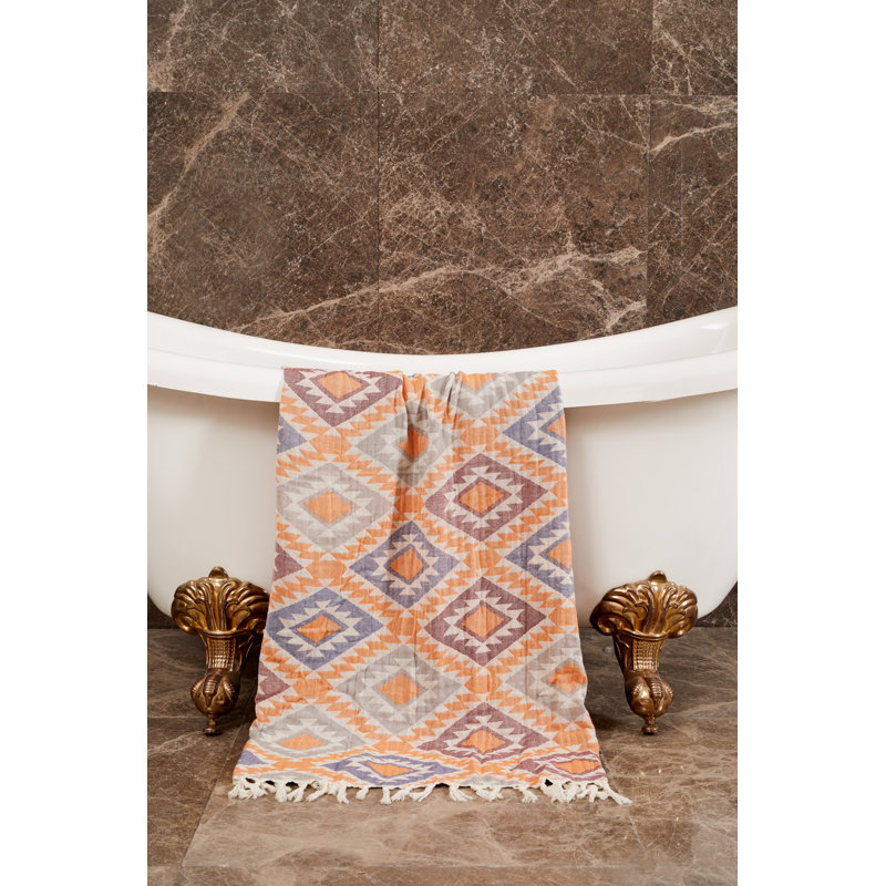 Serviette de plage 100% coton Cheever, Orange/bleu