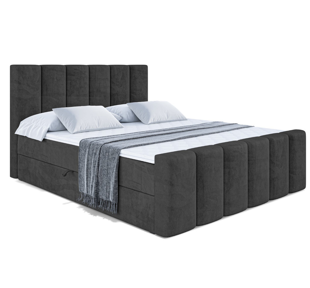 Boxspringbett mit H4 Multipocket-Matratze, Bettkasten und Topper