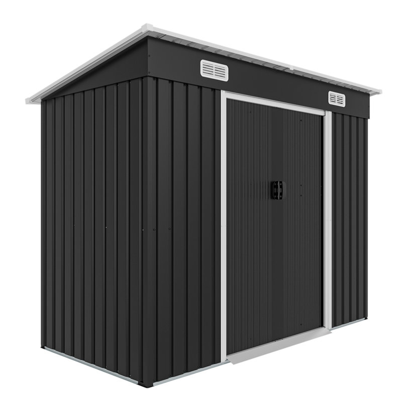 Remise de jardin en acier galvanisé résistant aux intempéries, porte double coulissante peu encombrante avec trous de cadenas, gravier en béton pour plancher sans plancher, drain de ventilation pour outils de pelouse pour vélo
