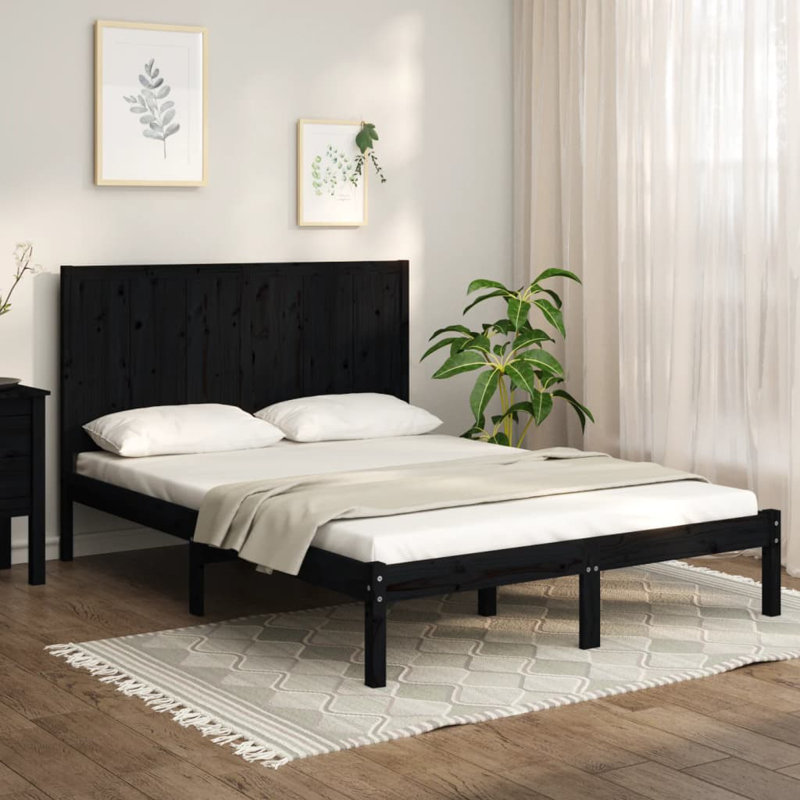 Bed Frame Solid Wood, Black, Small Double (4')