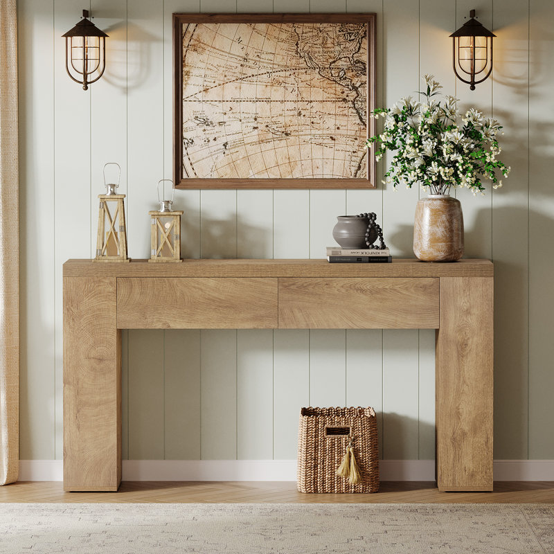Modern Console Table with Drawer, Narrow Entryway Table with Storage for Hallway or Living Room, Brown