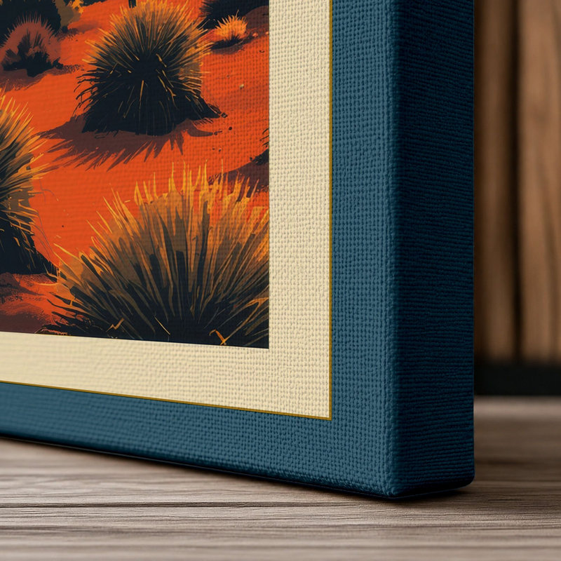 Desert at Sunset Rustic - Wrapped Canvas, 24x16 - 61.0 x 40.6 cm, Teal Border