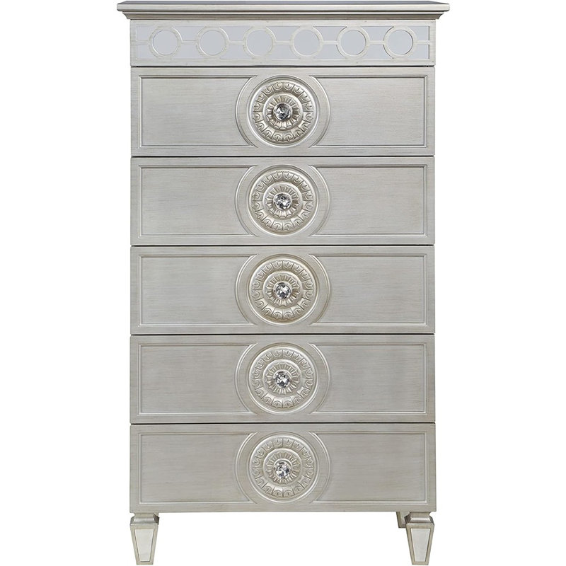 Commode 5 tiroirs Jassel en argent et miroir