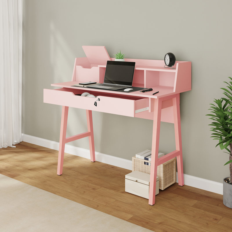 Ginelie Solid Wood Base Writing Desk, Pink