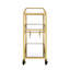 Chariot en miroir à finition champagne pour le service des boissons et des aliments, plateau et tablettes de miroir de 5 mm, cadre en métal, support pour bouteilles de vin / verres à pied, roulettes, 3 compartiments ouverts, capacité de poids de 70 lb, tablette de 40 lb