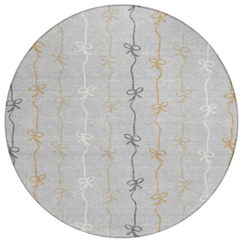 Machine Washable Indoor/Outdoor Chantille ACN2593 Kids Rug, Silver, 8' Round