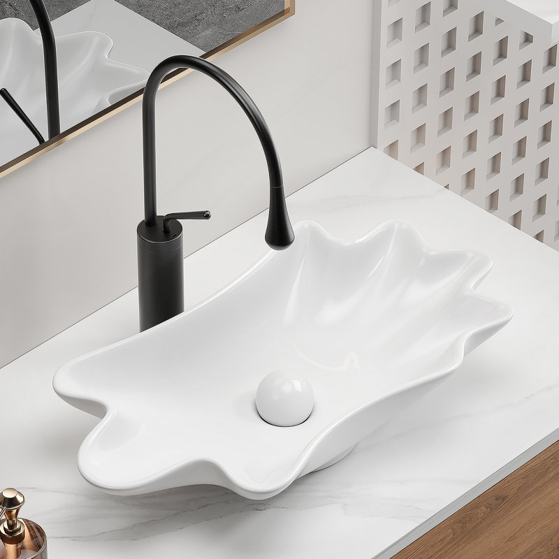 Bathroom Vessel Sink With Shell Shape Design