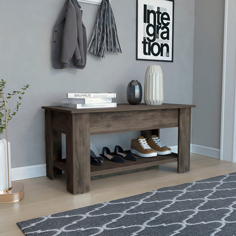 1-Shelf Lid Top Storage Table Light Oak, Brown