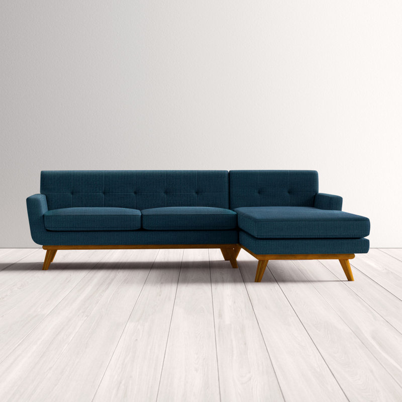 Engage Mid Century Modern Tufted Sectional, Right-Hand Facing, White Polyester