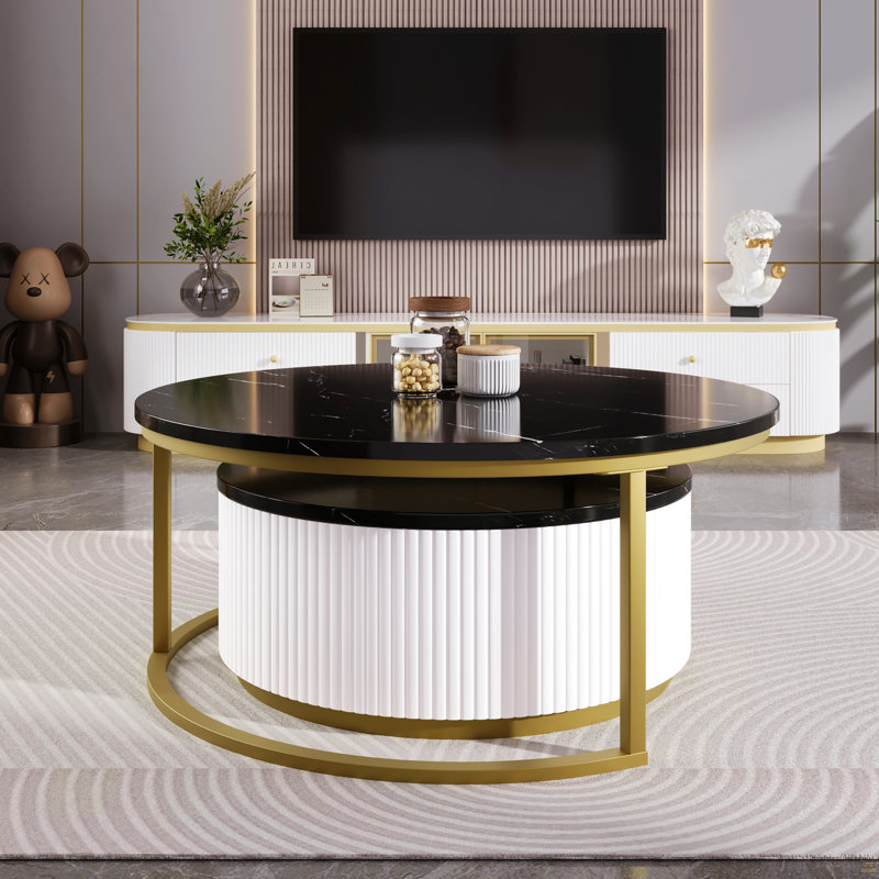 Table basse moderne emboîtable cannelée avec tiroir Modern