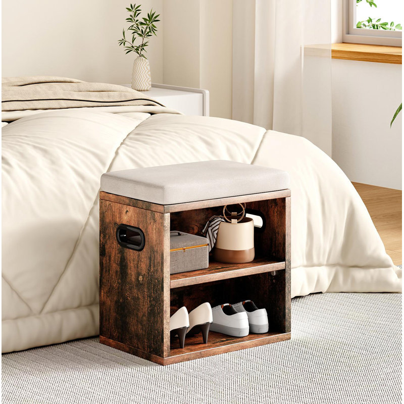 Banc de rangement pour 4 paires de chaussures, Brun rustique / beige