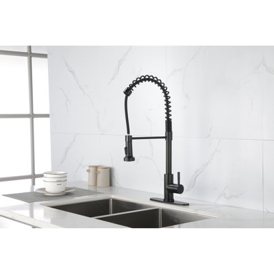Commercial Spring Kitchen Faucets In Matte Black With Detachable Pull Out , Stainless Steel Faucet One Hole High-Performance