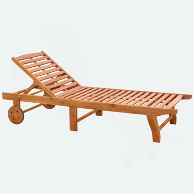 Outdoor Folding Chaise Lounge Chair Recliner With Wheels, Acacia Wood Frame
