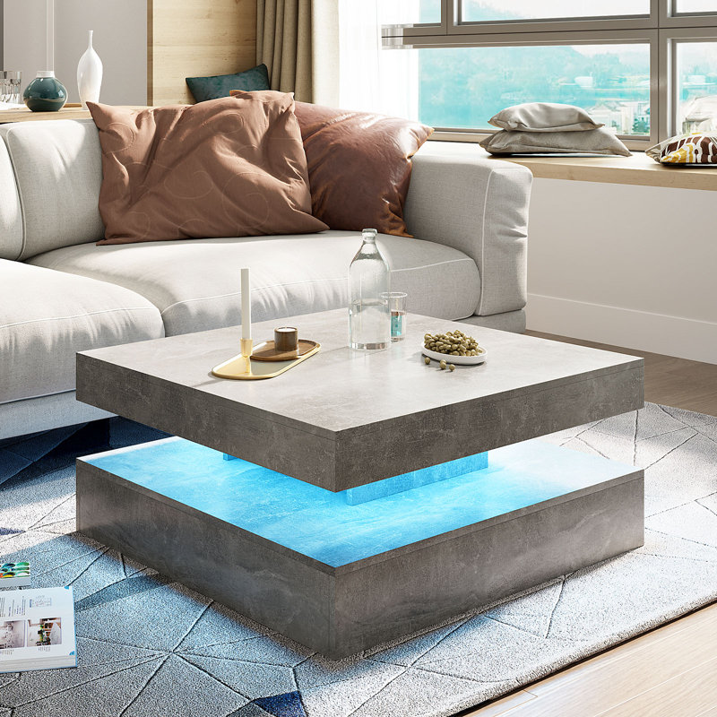 Charvez Solid Coffee Table with 16 Colors LED Lights, 78 X 78cm, 35.5cm H x 78cm W x 78cm D, Grey