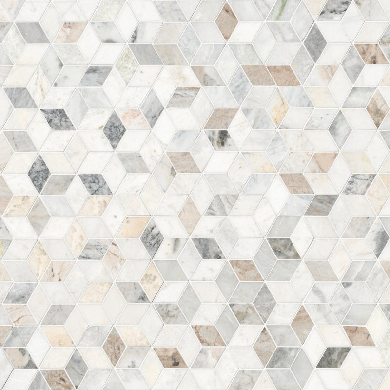 Castella de Blanc Cube 12 in. x 12 in. Honed Marble Mosaic Floor and Wall Tile