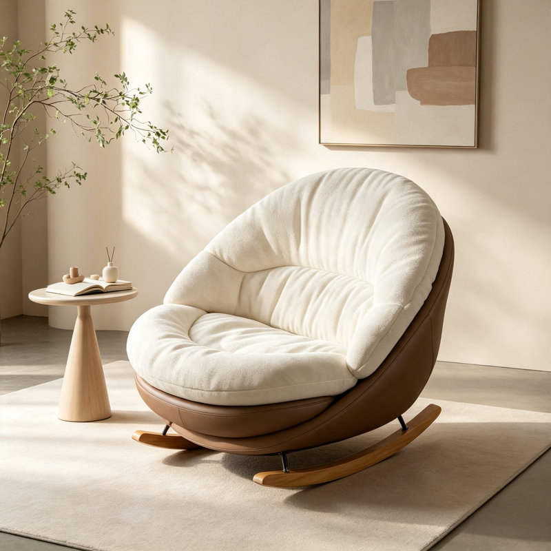 Chaise berçante moderne et luxueuse en suède
