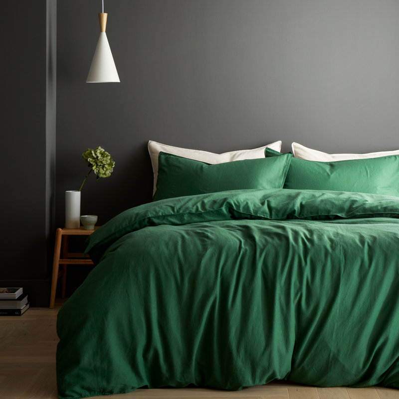 Relaxed Cotton Linen Duvet Cover Set, Green, Single - 1 Standard Pillowcase