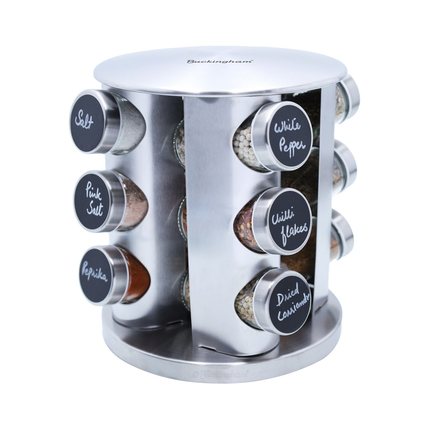Buckingham Rotating Spice & Herb Rack Stainless Steel 12 Glass Jars ...