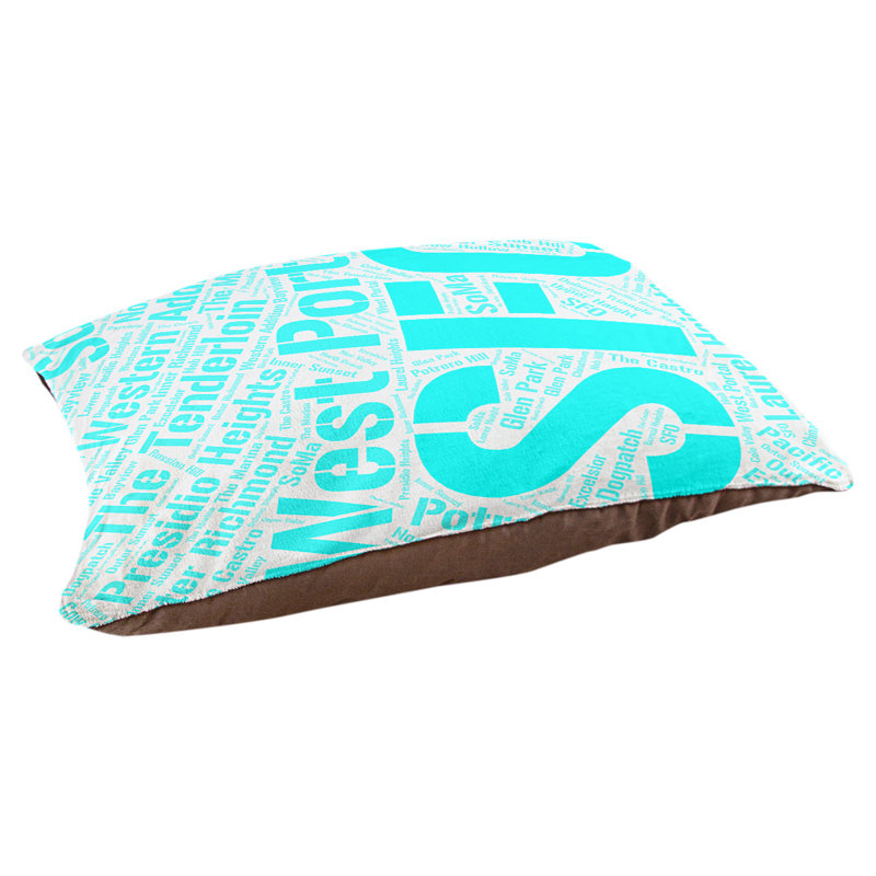 Coussin de chien « districts », Grand (l 40 po x P 30 po x H 14 po), Cyan, San Francisco