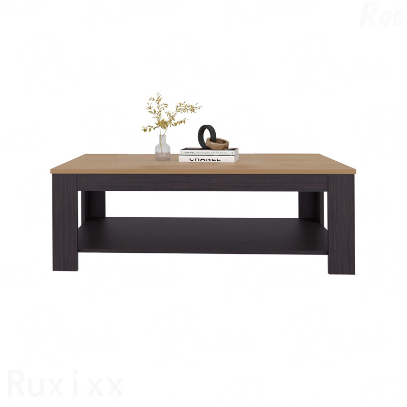 Table basse H 16,2 po avec finition en chêne naturel wengé noir à 1 tablette pour le salon, Noir