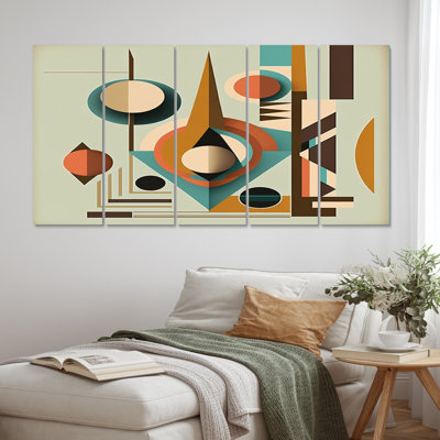 Midcentury Minimal Geometric In Retro Colors - Lotus Canvas Art Print - 5 Equal Panels