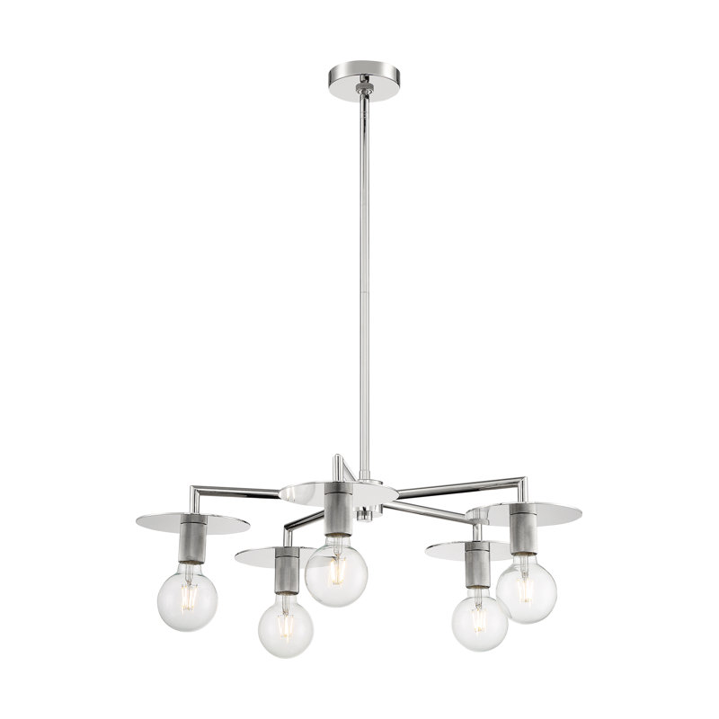 Lustre sphérique spoutnik à 5 lumières Sawvel, Nickel poli