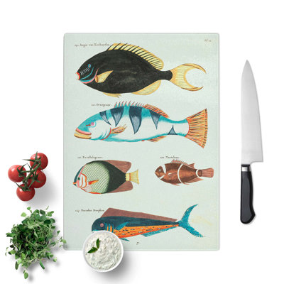 Glass East indies Fish Illustrations Fol. 22 by Louis Renard Chopping Board