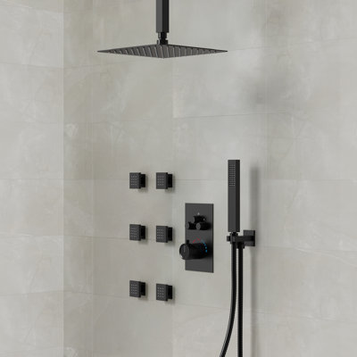 Ceiling Mounted Thermostatic Shower System , High Pressure Rainfall Shower Faucet with Handheld Shower