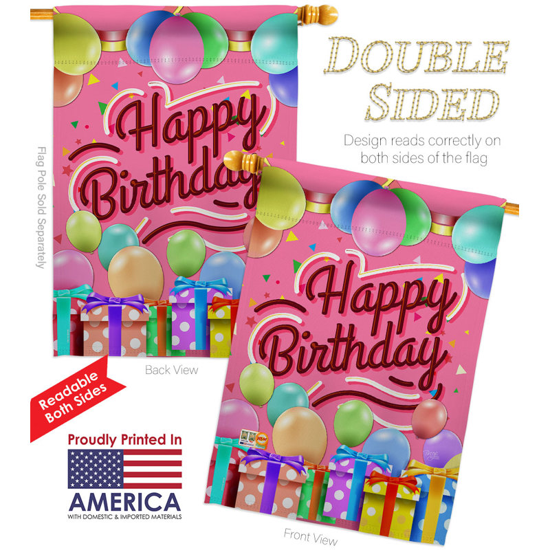Double Sided 40'' H x 28'' W Polyester Birthday House Flag
