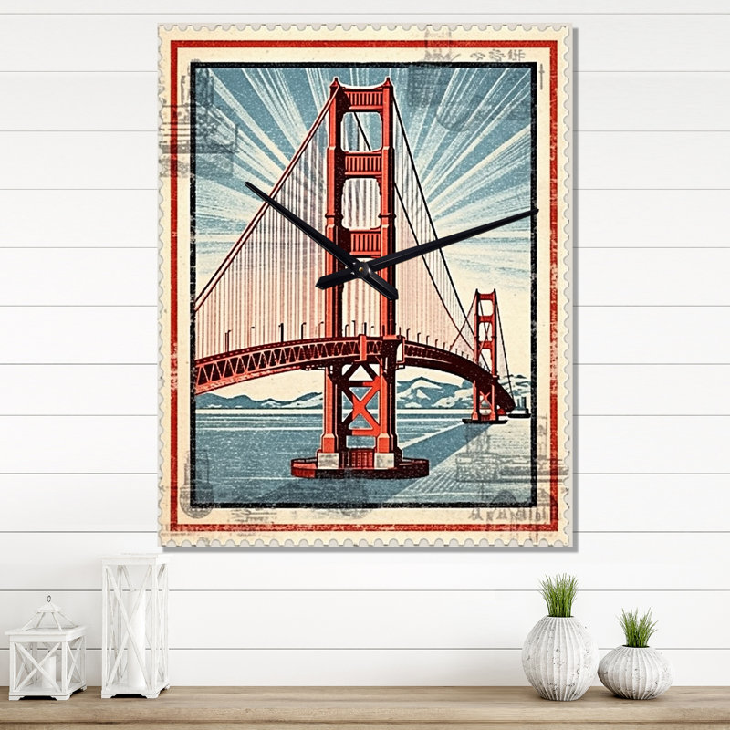 Golden Gate - Illustration rétro de l'horloge murale de San Francisco, Grand