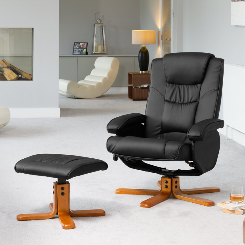 Worthen 73cm Wide Faux Leather Swivel Ergonomic Recliner, Black